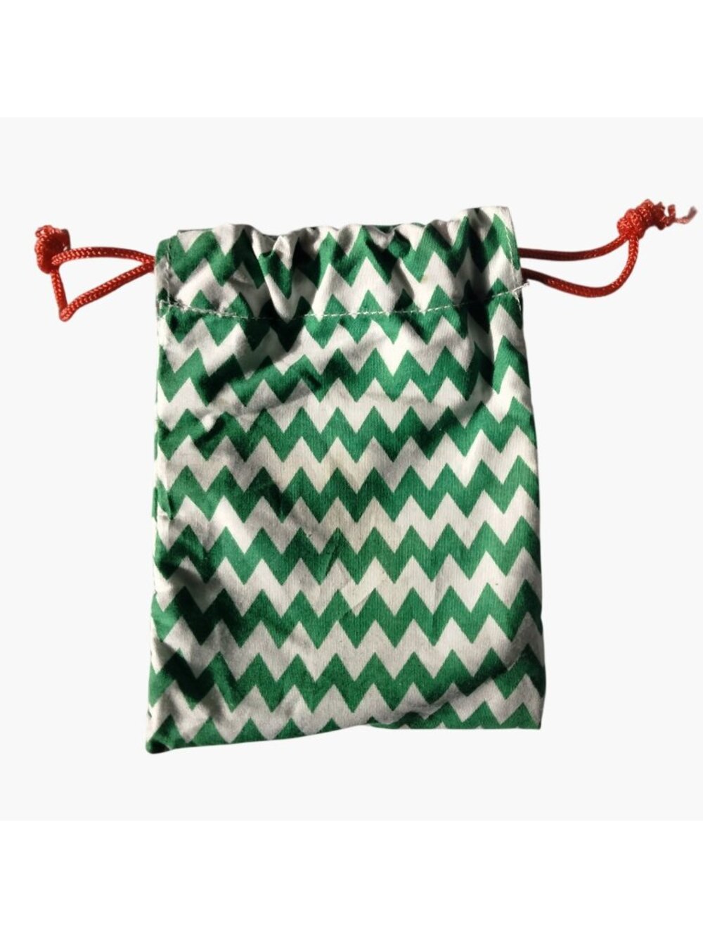 Green Chevron Drawstring Fabric Pouch Gift Bag Orange Ties Handmade Storage
